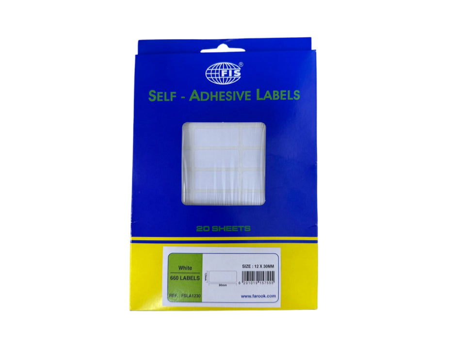 FIS Self Adhesive Labels 12mm x 30mm, 660 Labels (FSLA1230)