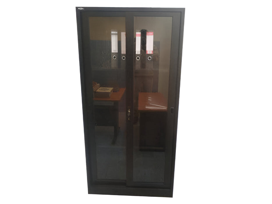 Rexel Full Height Cupboard Sliding Glass With 3 Adjustable Shelves, RXL101SG (Black)