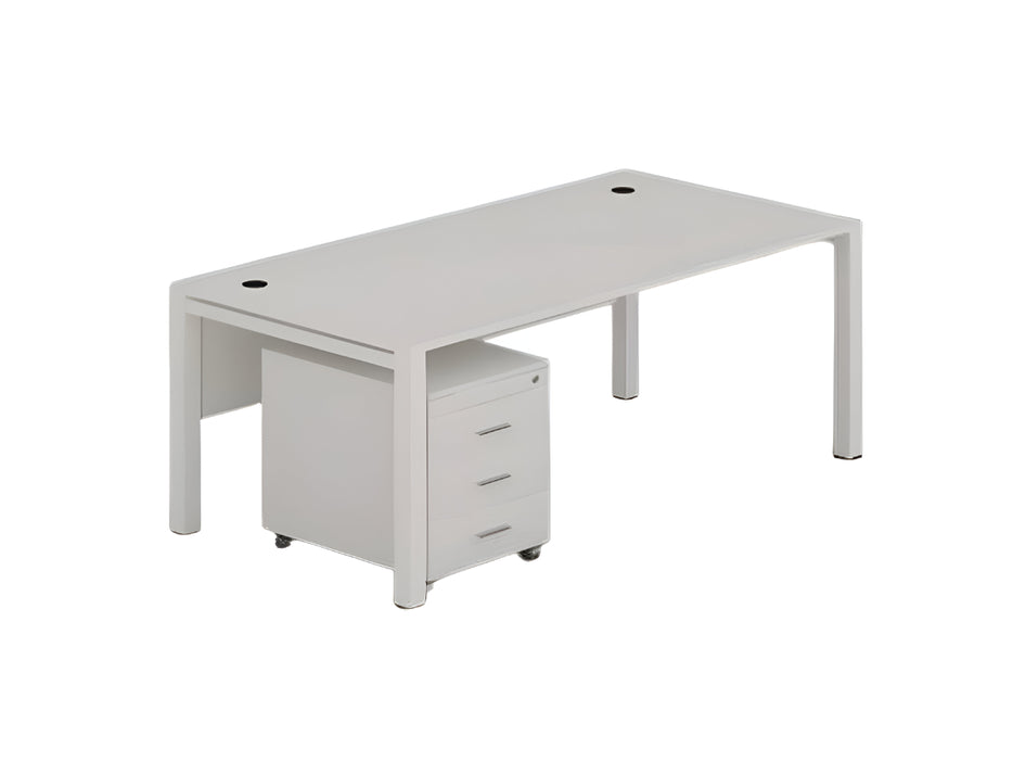 OXO - Rectangular Desk with Mobile pedestal 3Drawer, Size - 160 x 80 x 75cm, White