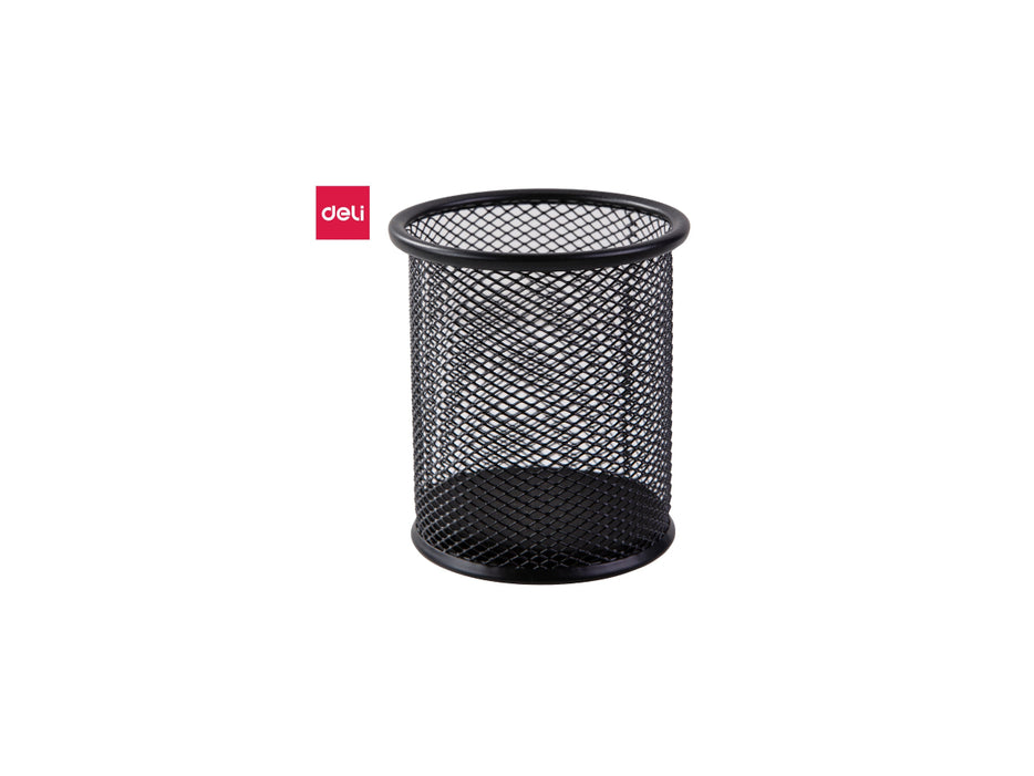 Deli Metal Mesh Pen Holder Round, Black