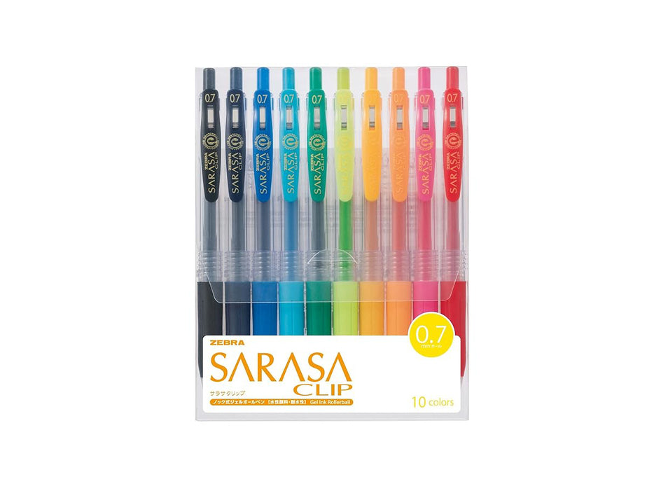 Zebra Sarasa Clip Gel Ink Pen, 0.7mm, (Set of 10 Colors)