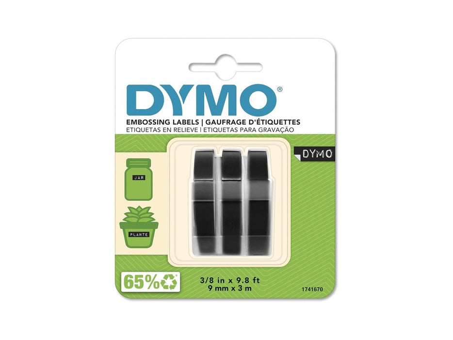 Dymo Omega Label Embossing Tape 9mm x 3m, 3pcs/pack, Black