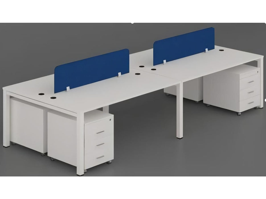 OXO - Cluster of 4 Face to Face WorkStation with Mobile Pedestal 3Drawer size: 140 x 60 x 75cm