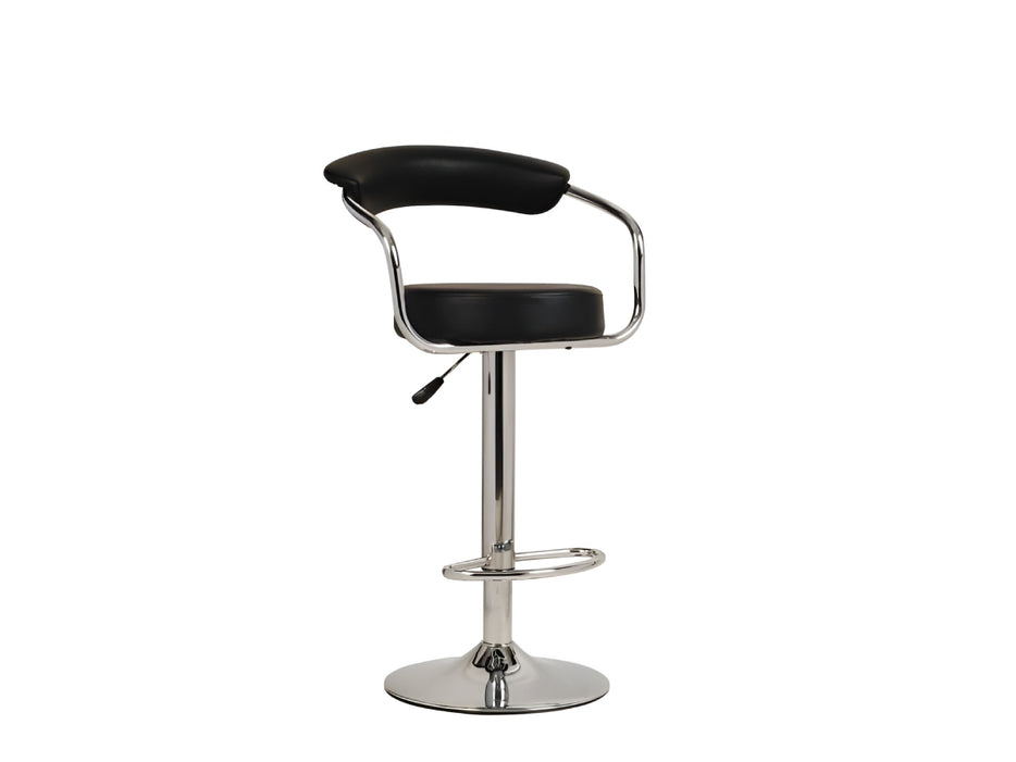 Counter Stool 1 w- Back Support & Chrome Base In Black PVC