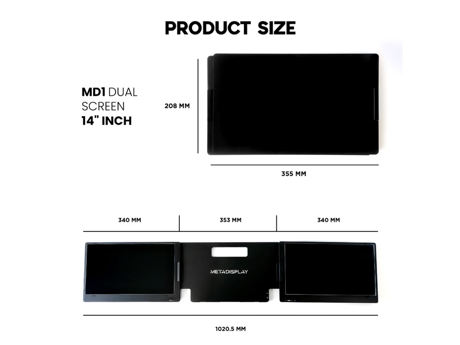 MetaDisplay MD1 14 inch FHD Triple IPS Portable Monitor for Laptop Screen Extender (macOS/Windows/Linux)