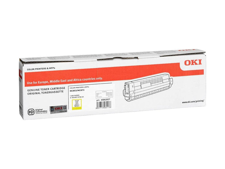 OKI 45862837 Yellow Toner Cartridge for MC853/873/MC883-7.3K-NEU