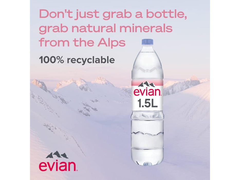 Evian Natural Mineral Water 1.5L Pack of 6