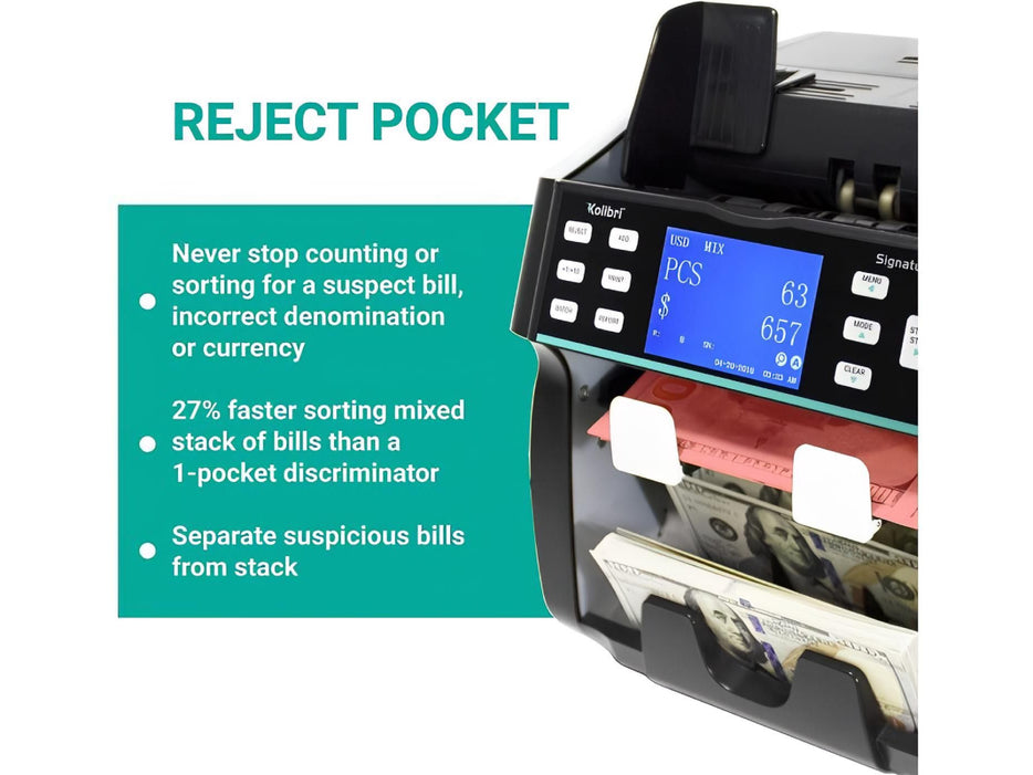 Kolibri Signature 2 Pocket Multi Currency Bill Counter & Sorter