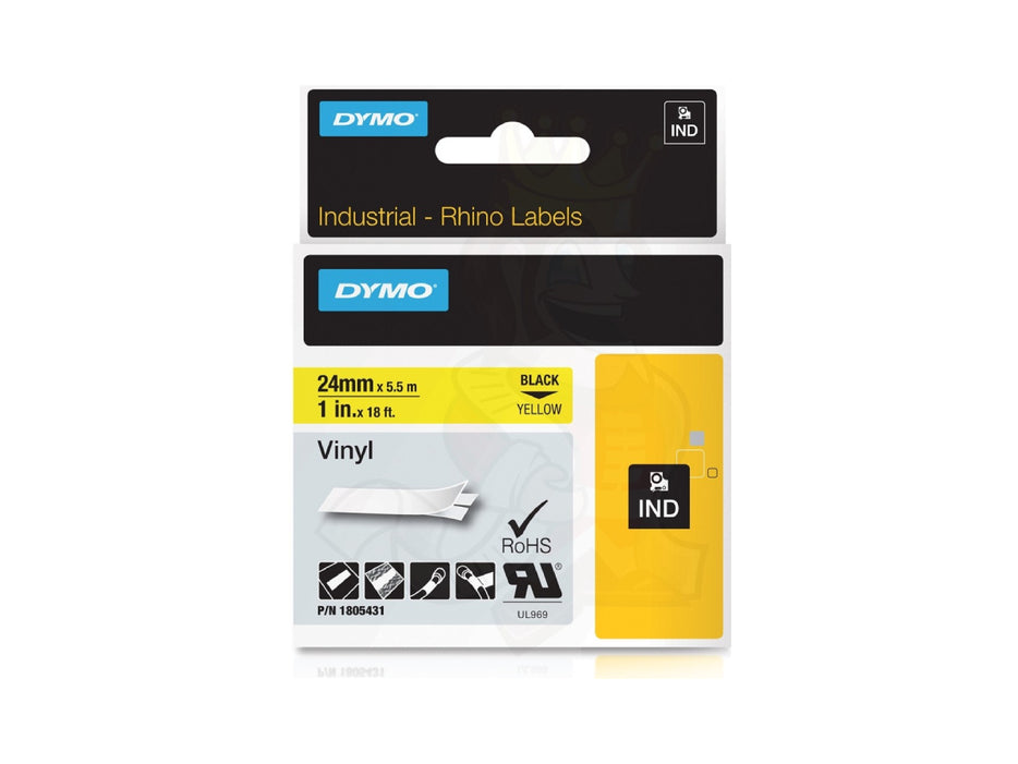 Dymo Rhino 1805431 Vinyl 24mm Black on Yellow Tape