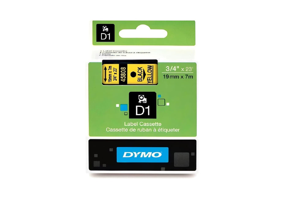 Dymo 45808, D1 Tape,19mm x 7m, Black on Yellow