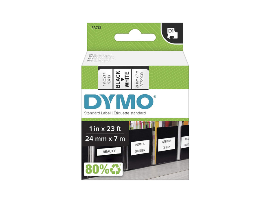 Dymo 53713, D1 Tape, 24mm x 7m, Black on White