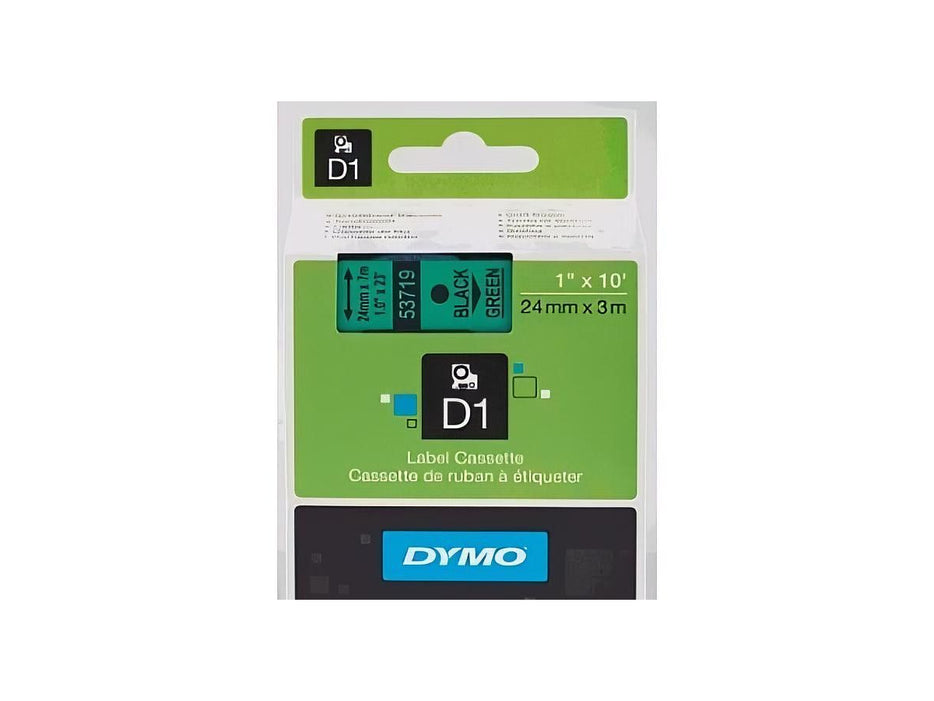 Dymo 53719, D1 Tape, 24mm x 7m, Black on Green