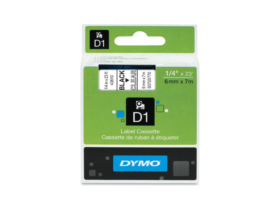 Dymo 43610, D1 Tape, 6mm x 7m, Black on Clear