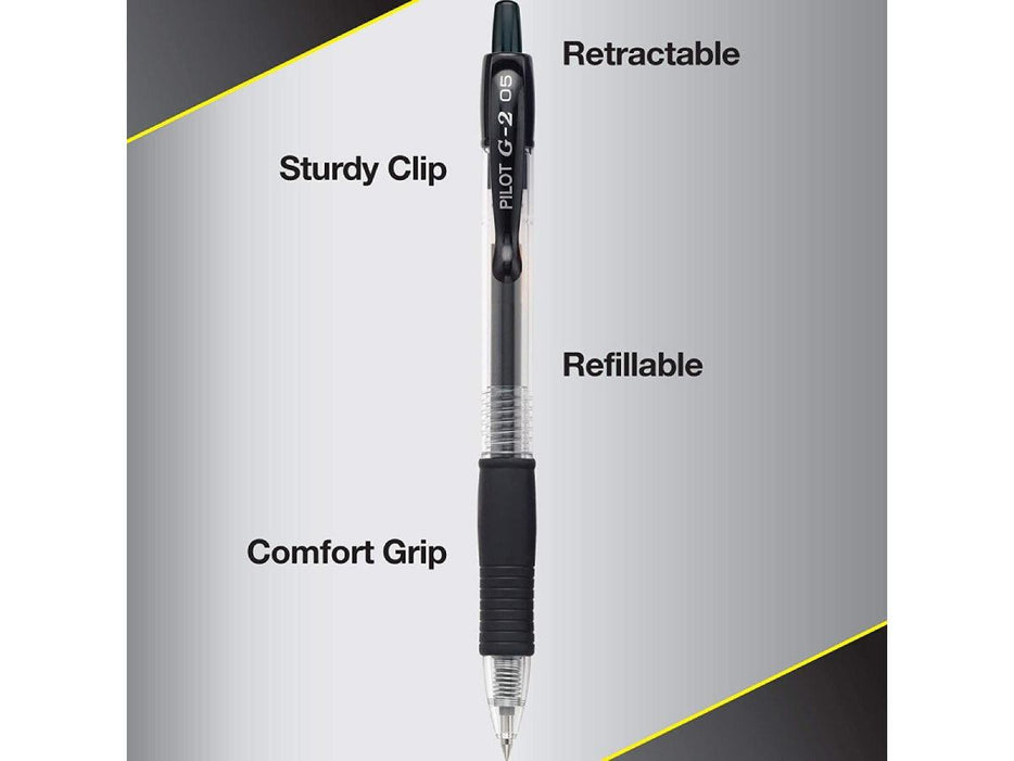 Pilot G2 Retractable Gel Roller Ball Pen, 0.5mm, Extra Fine Point, Black (Pack of 12) - Altimus