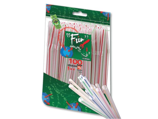 Fun Flexible Straw Ø5x230mm - White-Striped x 100pcs - Altimus