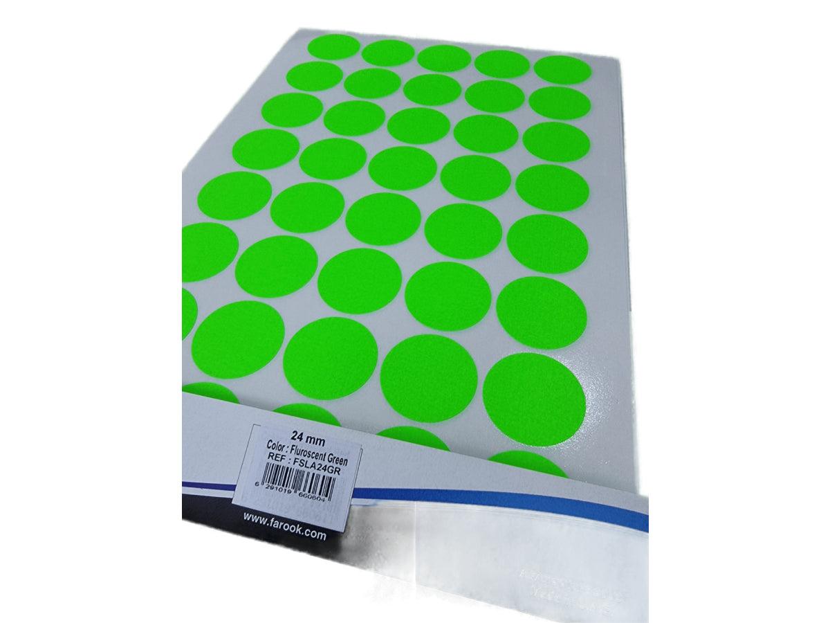 Colour Round Labels, 24mm, Fluorescent Green, 400 labels-pack (FSLA24GR) - Altimus