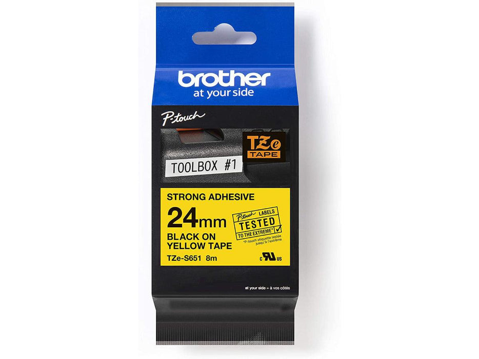 Brother P-touch 24mm TZ-S651 Strong Adhesive Tape, Black on Yellow - Altimus