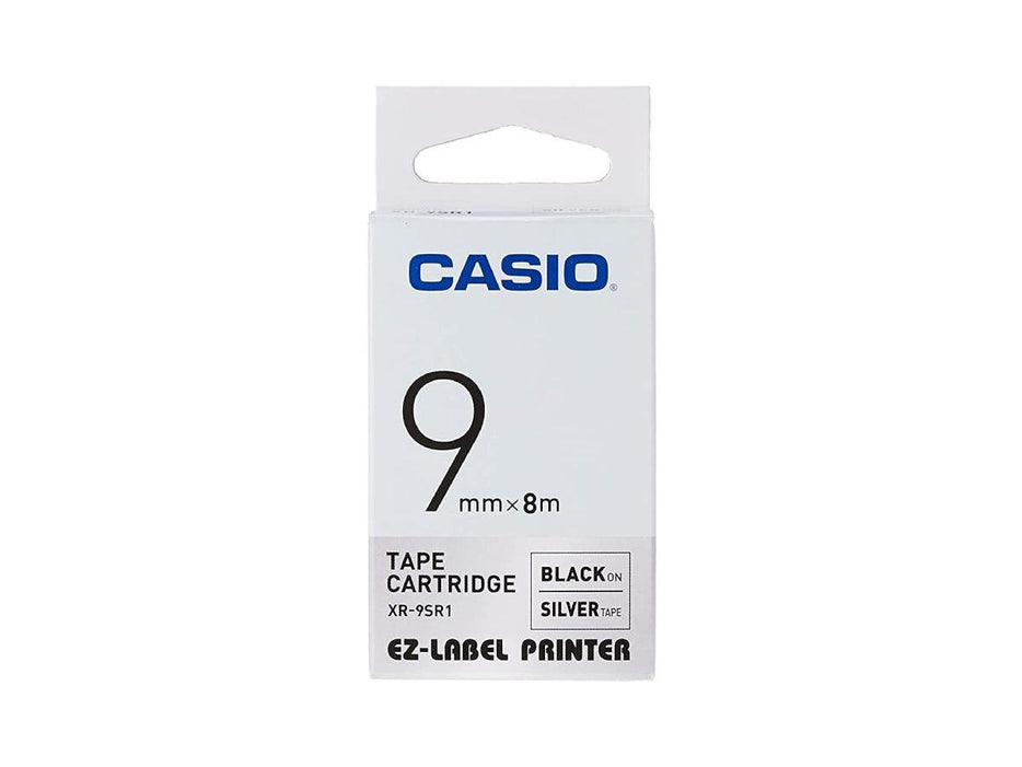 Casio XR-9SR1 Tape Cassette, 9mm X 8mm, Black on Silver - Altimus